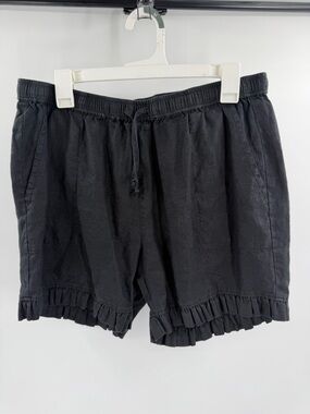 Verge Black Frill Pull On Shorts 100% Linen Size 14 Boho Lagenlook